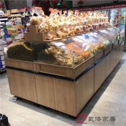 超市水果便利店货架展示架 果蔬区钢木货架收银台 面包架展柜定制