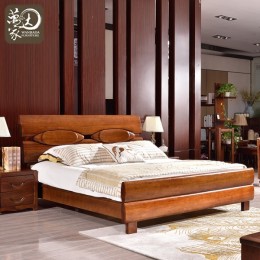万家达现代简约中式实木家具卧室组合中式全实胡桃木8008#1.8m床