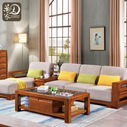 金丝胡桃木转角贵妃椅沙发8803# 全实木沙发茶几客厅中式沙发 厂家生产