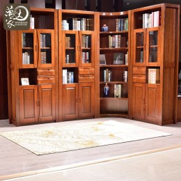 实木书柜 胡桃木书房家具中式书架带门书橱9803 胡桃木 组合书柜