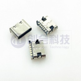 TYPE-C母座6P 板上卧式四脚插板L=5.1~12MM单排卧 贴SMT 6PIN USB